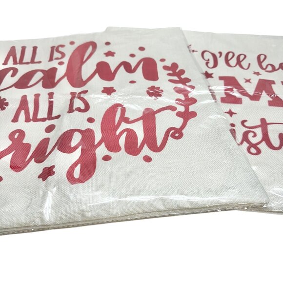 Christmas Pillow Covers 2 I'll Be Home & All Is Calm Printed 18x18 Cotton Linen - Picture 9 of 9